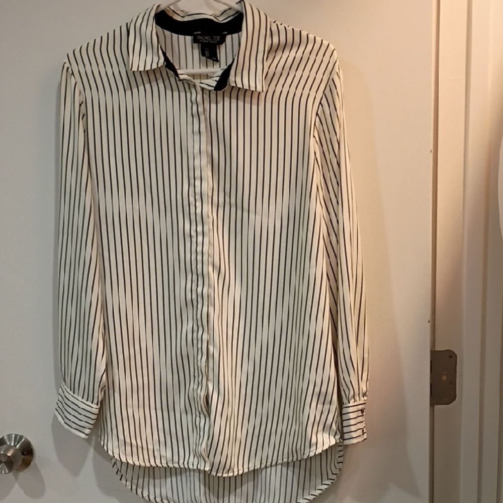 Rachel Zoe Black and White Striped Button Down Shirt